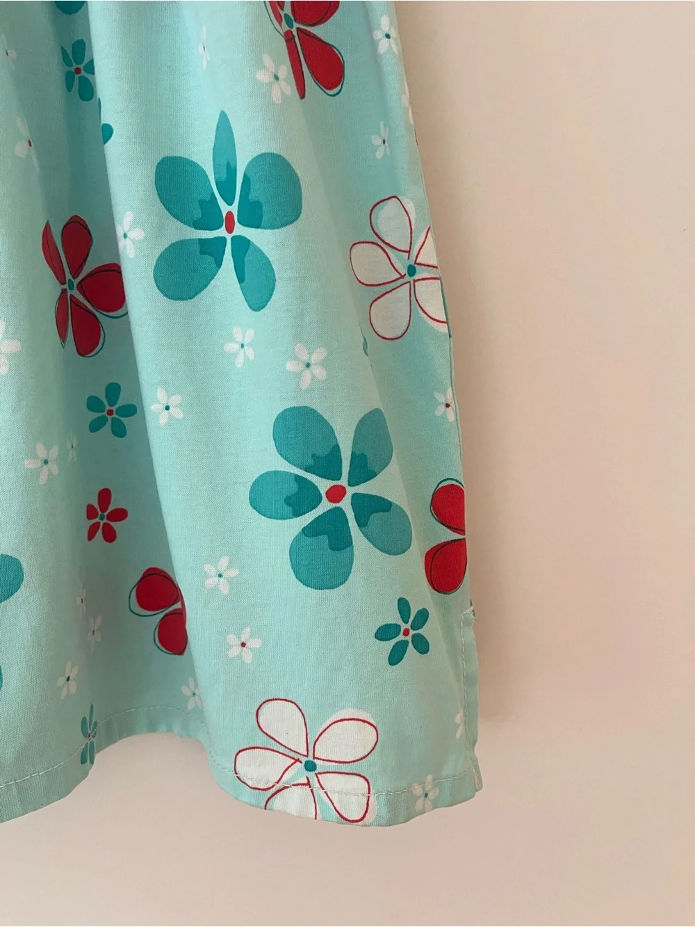 HANNA ANDERSSON EUC Aqua Retro Floral Print Short Sleeve Cotton Dress